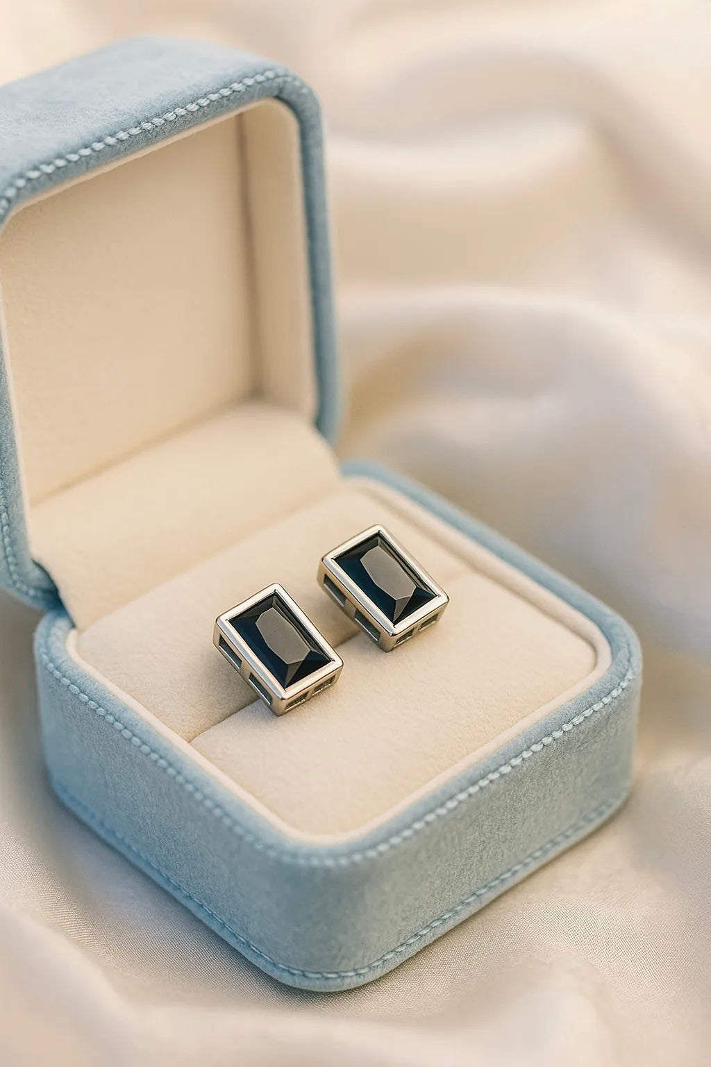 Black Onyx Rectangle Stud Earring in Sterling Silver | Minimalist Gemstone Ear Studs for Women