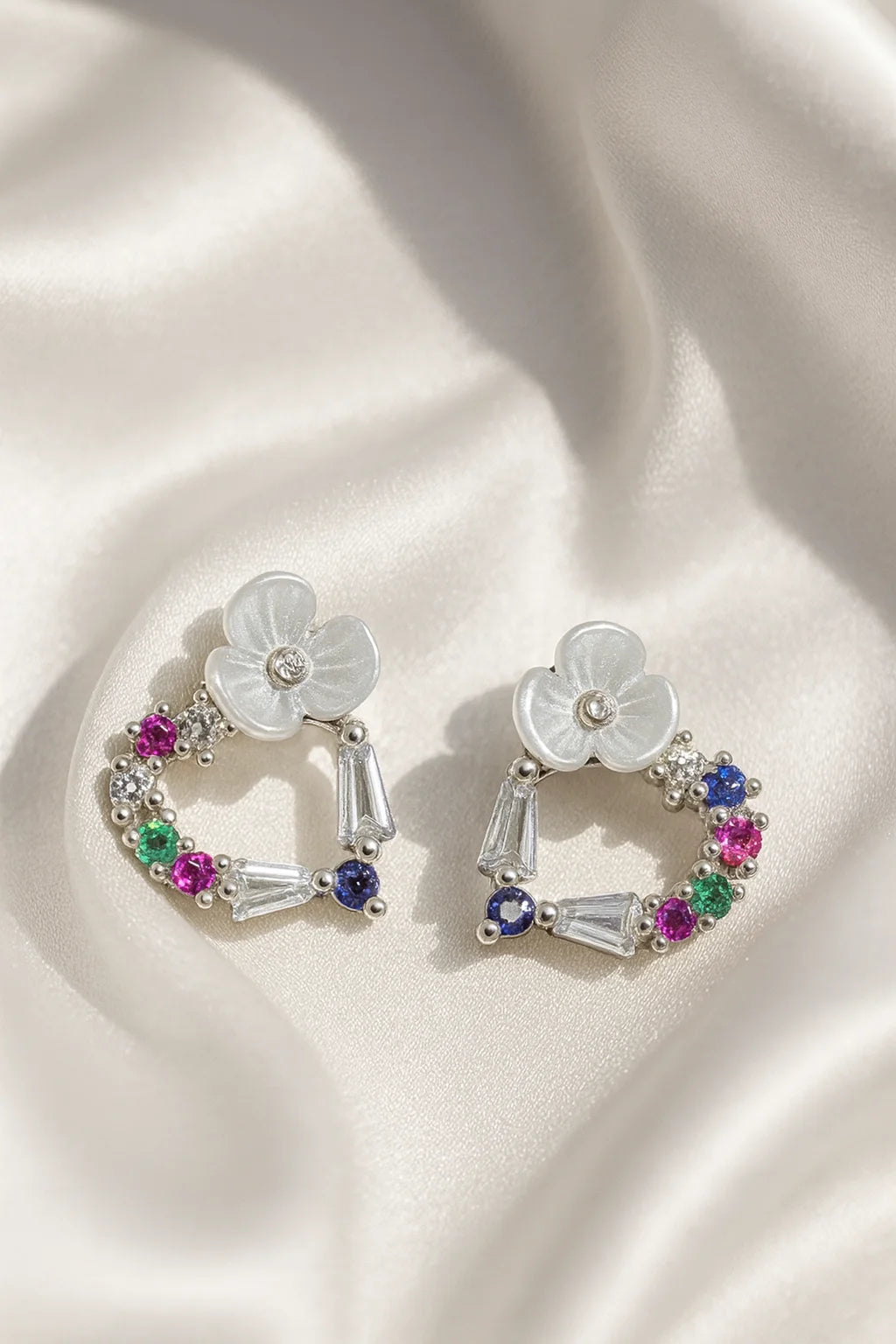 Floral Heart-Shaped Silver Earring | Elegant 925 Sterling Silver Studs for Women