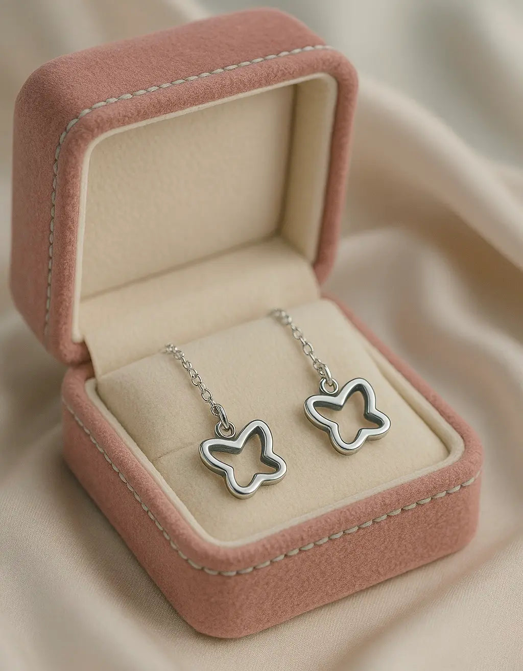 Minimalist Sterling Silver Butterfly Dangle Earring for Women – Delicate Chain Drop Earring