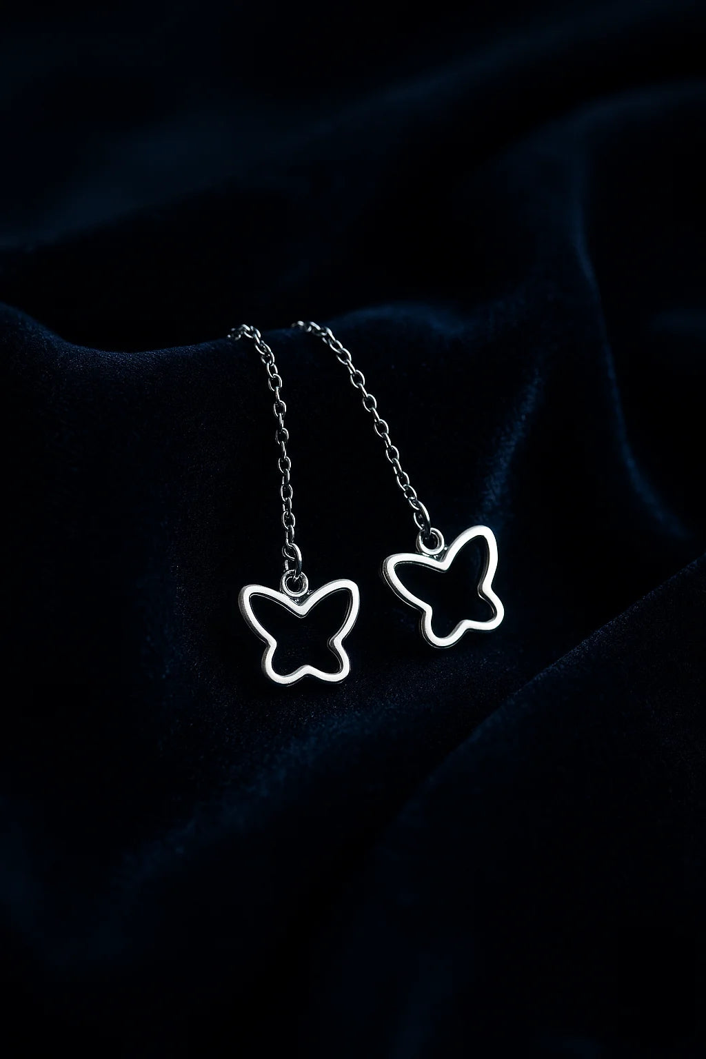 Minimalist Sterling Silver Butterfly Dangle Earring for Women – Delicate Chain Drop Earring