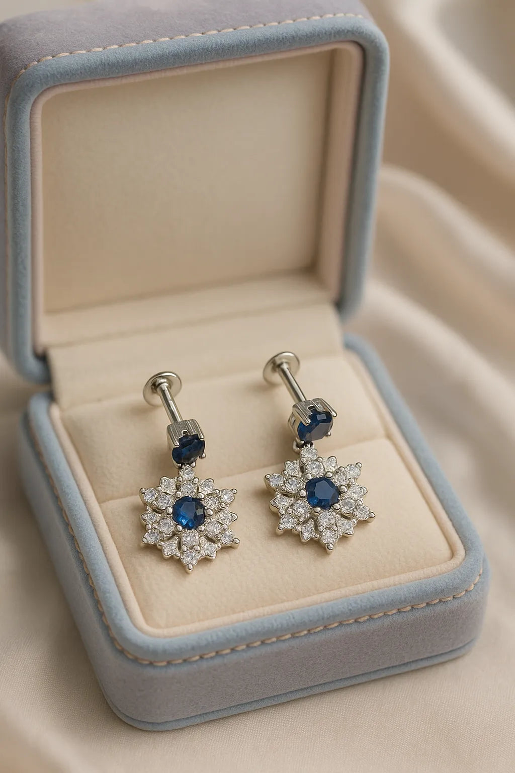 Blue Sapphire Style Floral Drop Earring For Women