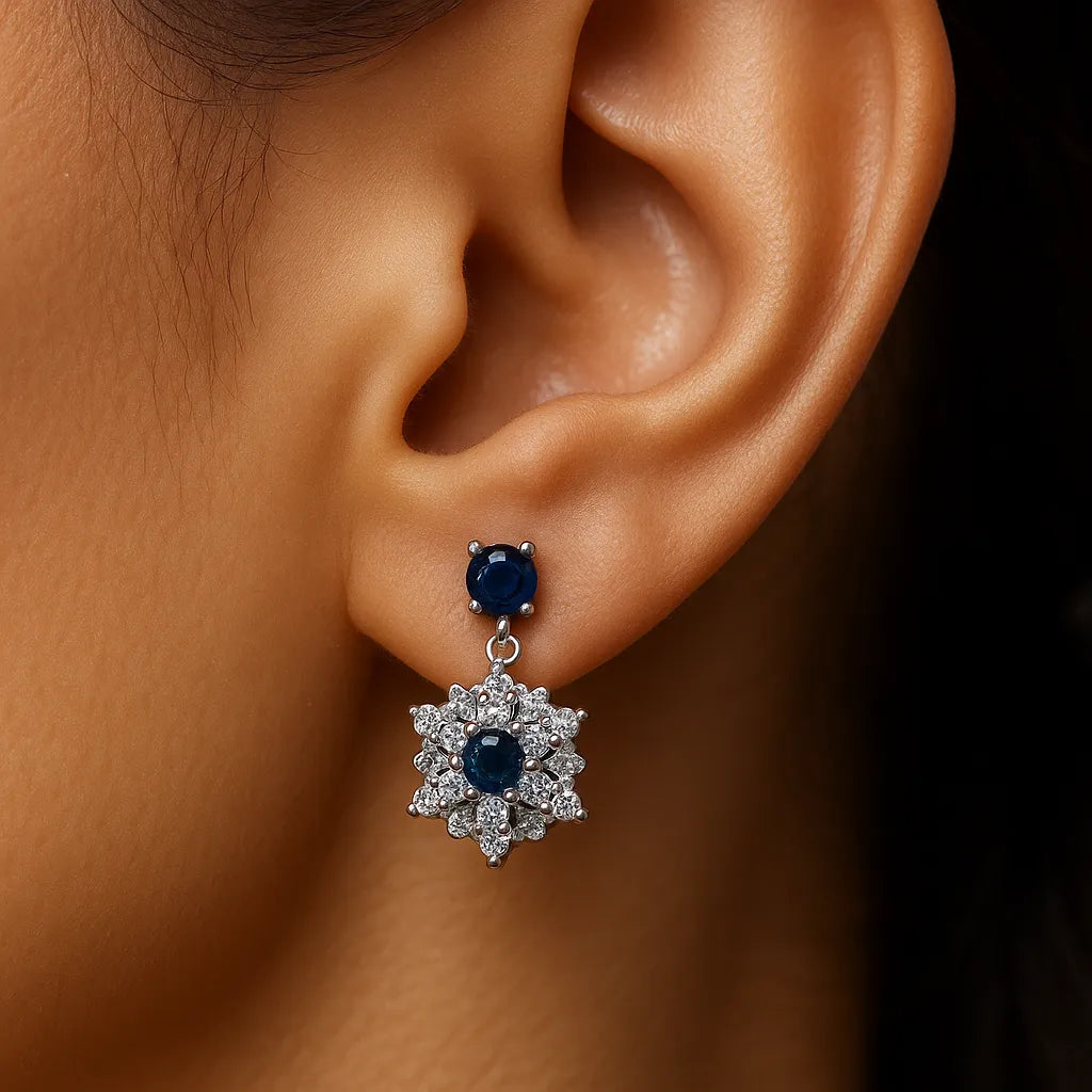 Blue Sapphire Style Floral Drop Earring For Women