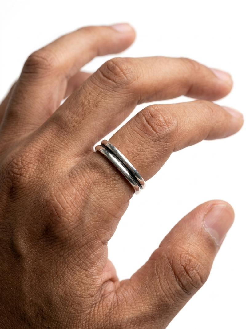 925 silver Rings Modern Twin-Band Oxidised Silver Accent