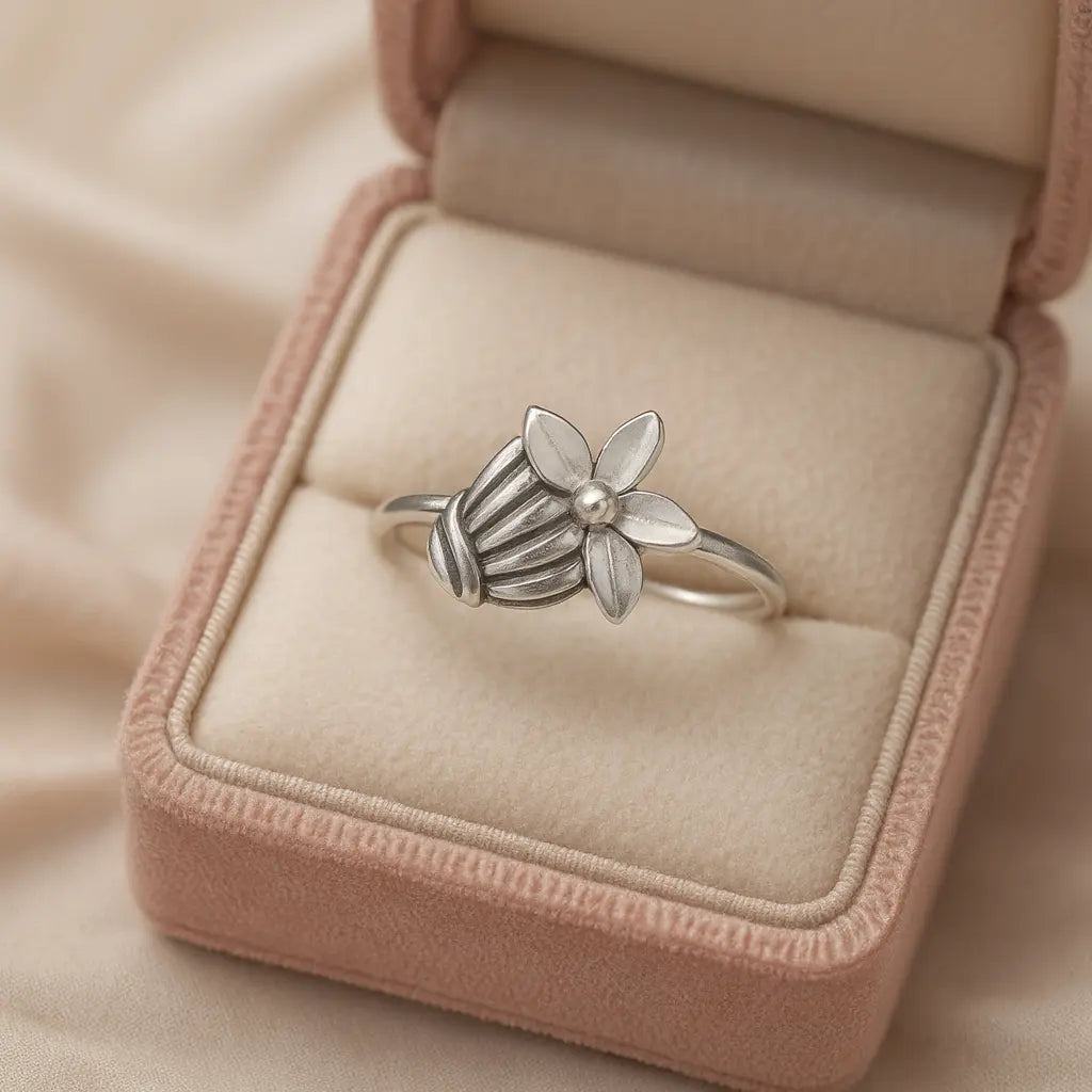 Blossom Symphony — 925 Oxidised Silver Floral Rings for Nature's Muse