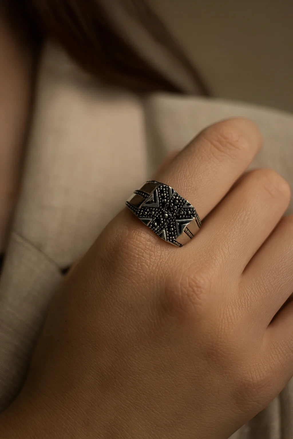 Midnight Aegis Valor — 925 Oxidised Silver Black Stone Rings for Silent Power