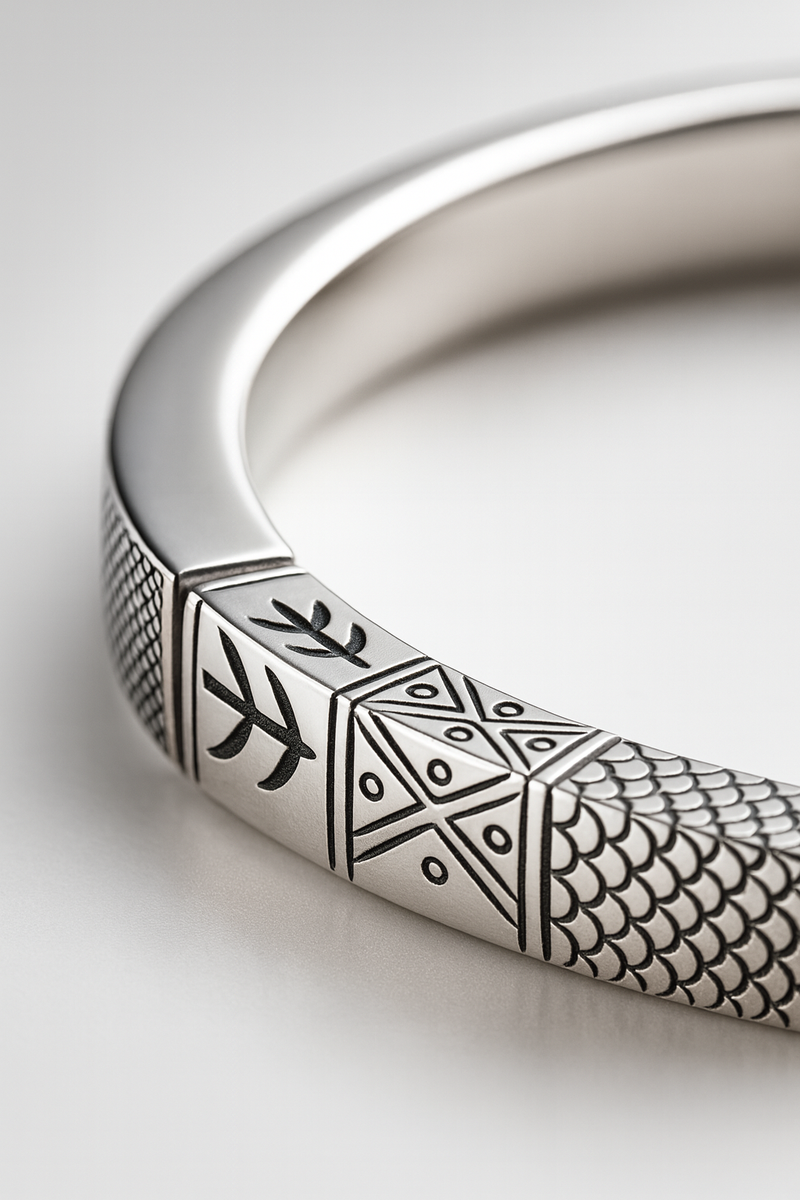 999 Silver Mens Kada 100% pure Geometric Mosaic Panels with Textured Etching