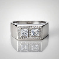 925 Pure Silver Dual Square Diamond-Cut Men’s Rings | Premium Twin-Stone Statement Rings