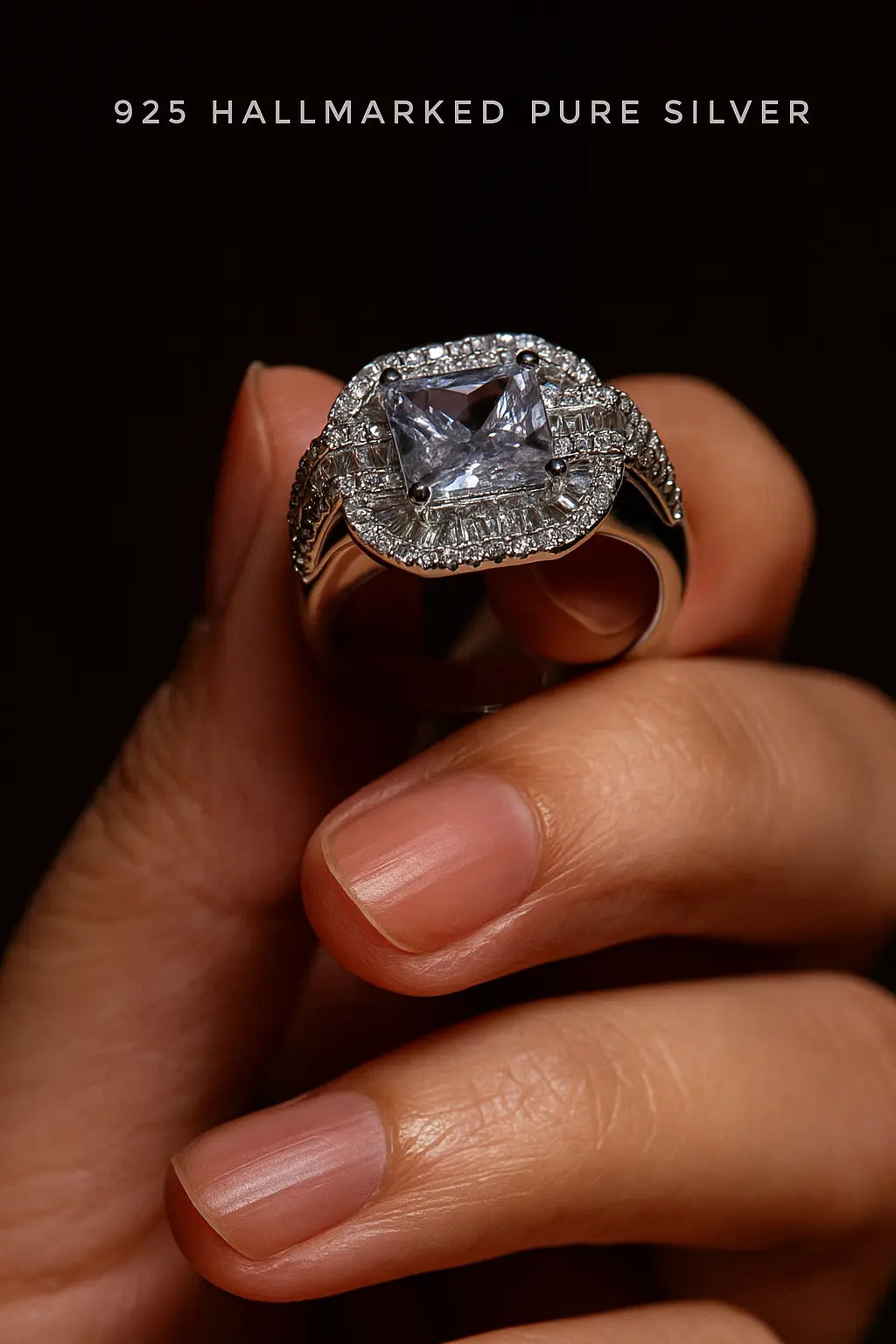 925 Hallmarked Silver Cushion-Cut Halo Engagement Ring | Premium Zircon Bridal & Anniversary Rings for Men