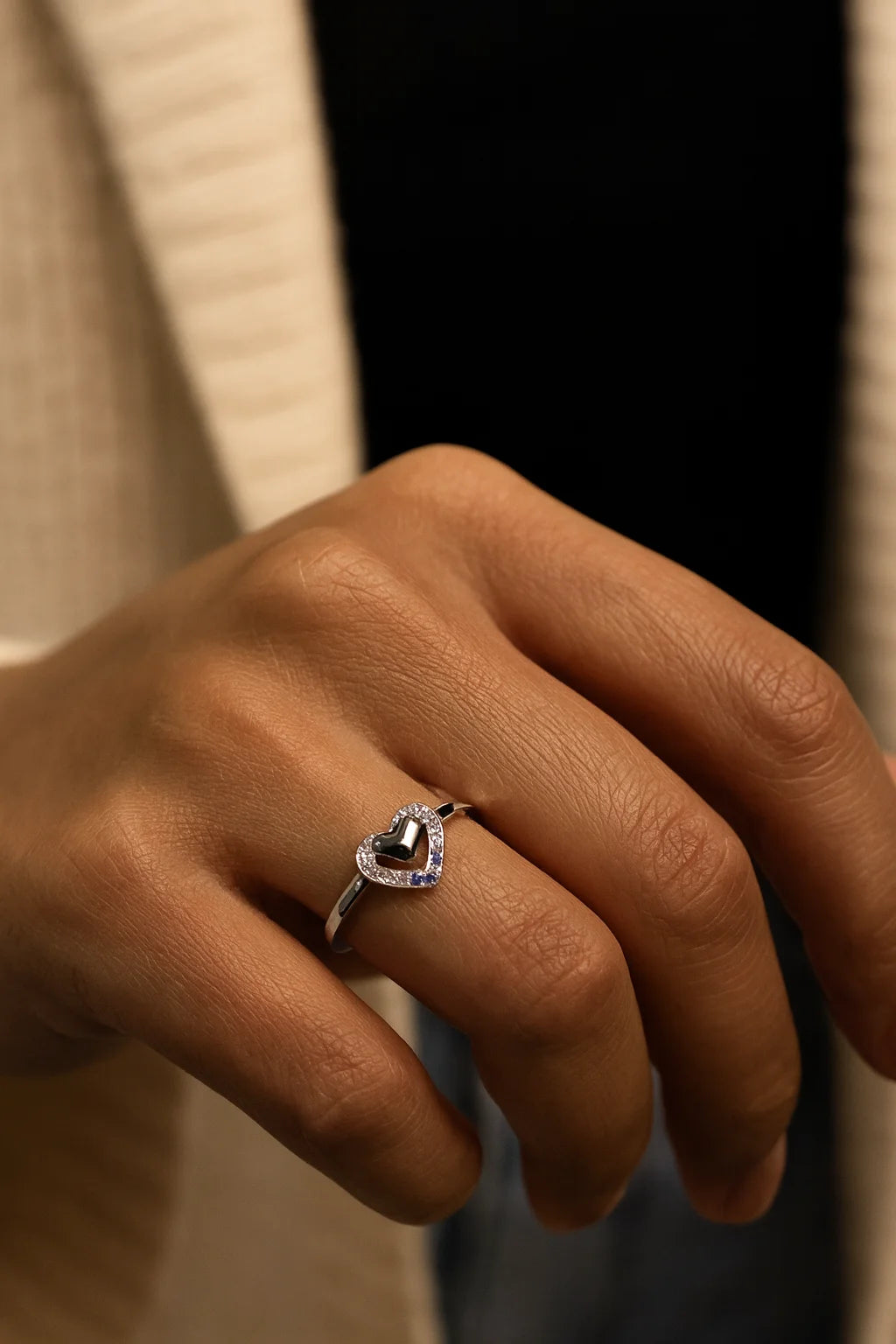 Moonlit Heartbeat Reverie — 925 Silver Sapphire Diamond Heart Rings for Quiet Souls