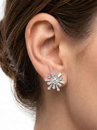Silver Earrings Sunburst Clear Stone Radiance