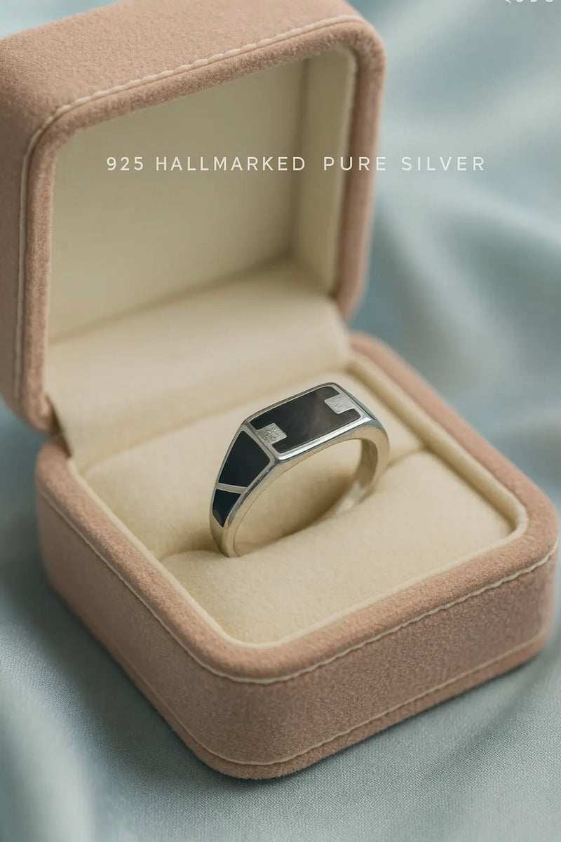 The Sovereign Band — Pure 925 Silver Men’s Rings with Deep Black Onyx Inlay