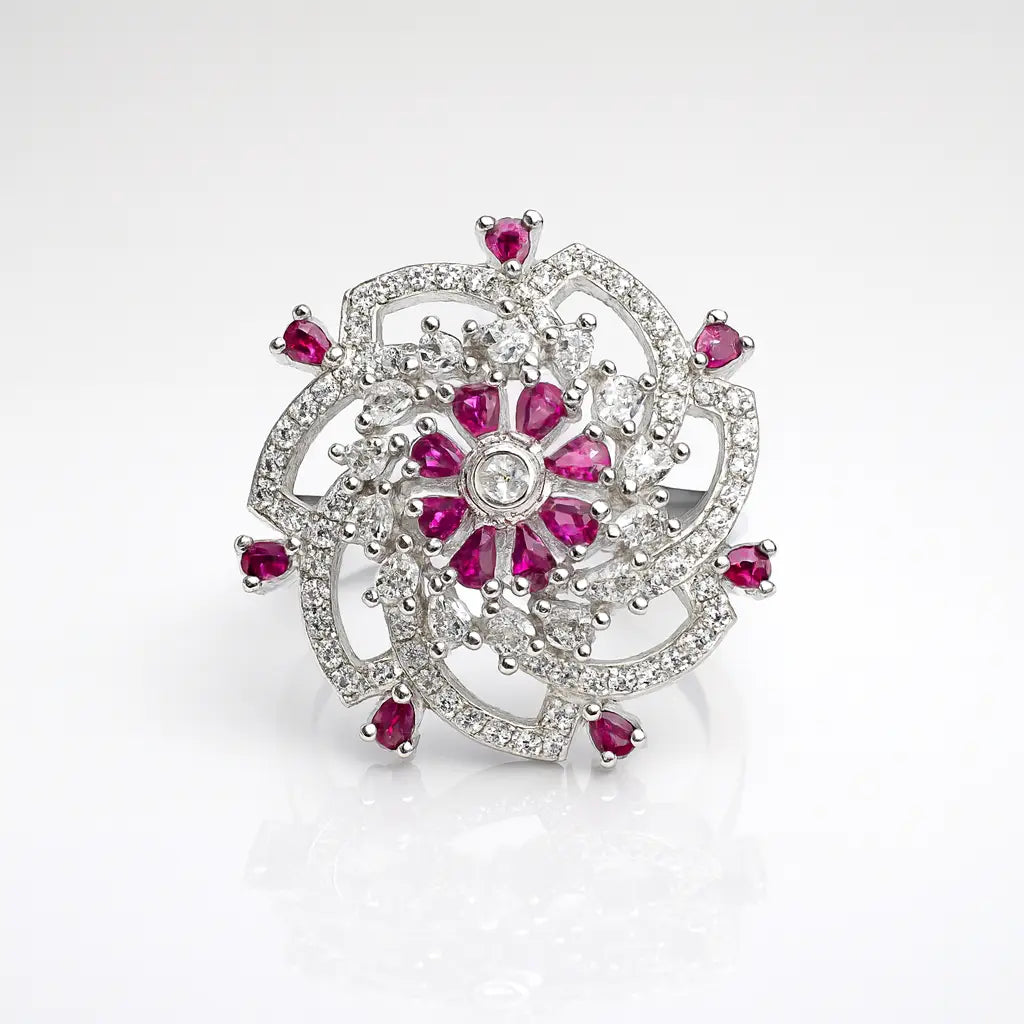 Eternal Blossom Ruby — 925 Silver Rings for a Love That Blooms Forever
