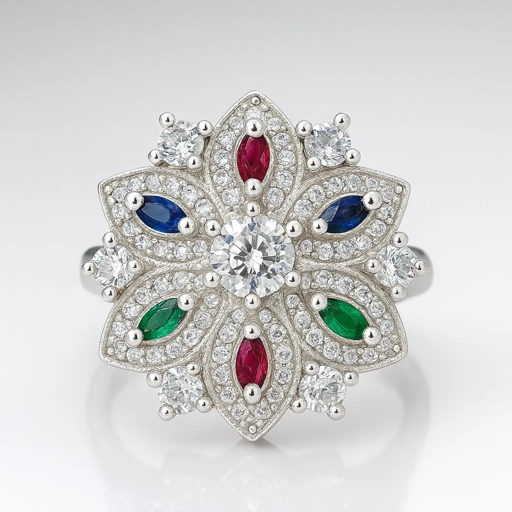 The Enchanted Blossom — 925 Silver Floral Rings for a Blooming Elegance