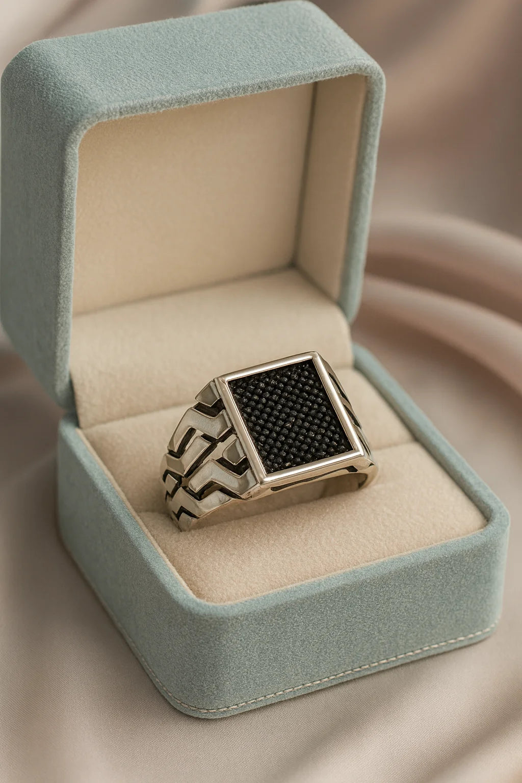 Obsidian Grid Vanguard — 925 Oxidised Silver Black Stone Rings for Quiet Command