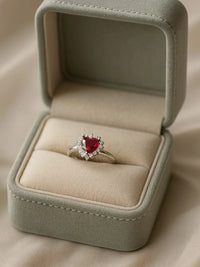 The Eternal Love Rings — 925 Silver Heart-Shaped Ruby with Diamond Halo for a Promise That Never Fades