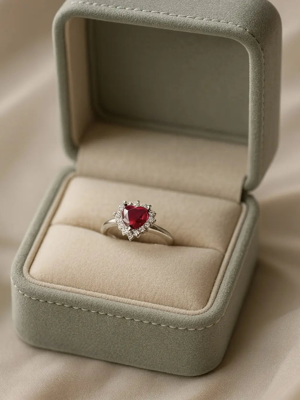 The Eternal Love Rings — 925 Silver Heart-Shaped Ruby with Diamond Halo for a Promise That Never Fades