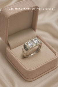 925 Pure Silver Dual Square Diamond-Cut Men’s Rings | Premium Twin-Stone Statement Rings