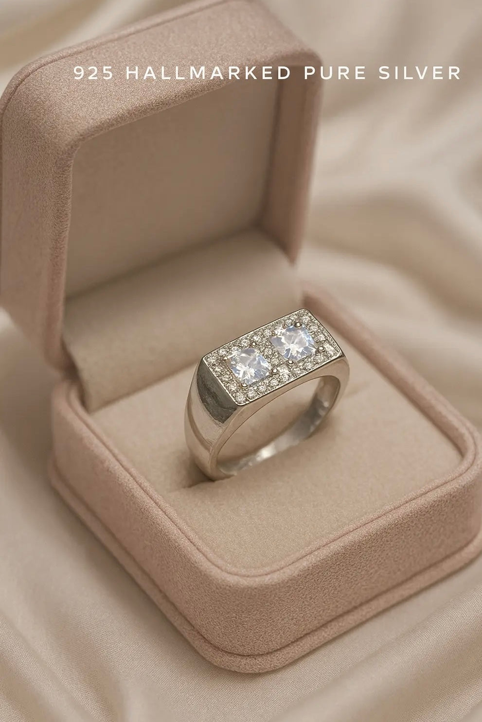 925 Pure Silver Dual Square Diamond-Cut Men’s Rings | Premium Twin-Stone Statement Rings