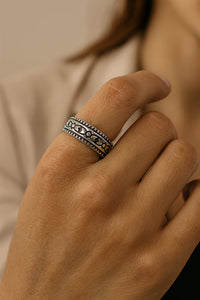 Echoes of Valor — Oxidised 925 Silver Patterned Rings for Fearless Hearts