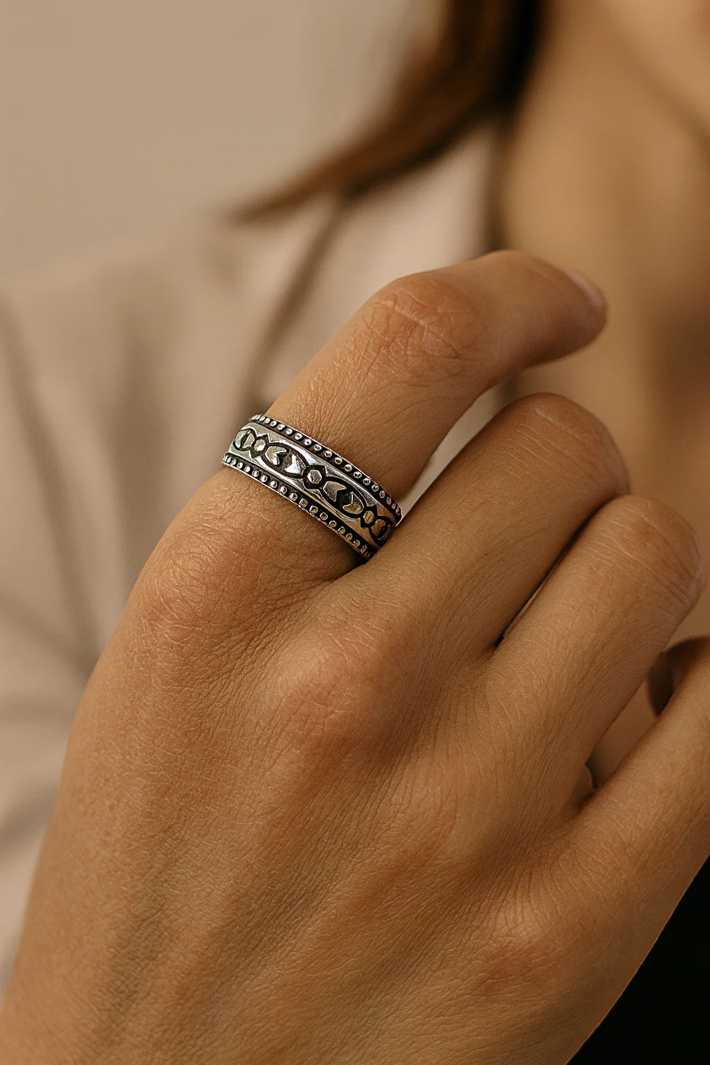 Echoes of Valor — Oxidised 925 Silver Patterned Rings for Fearless Hearts