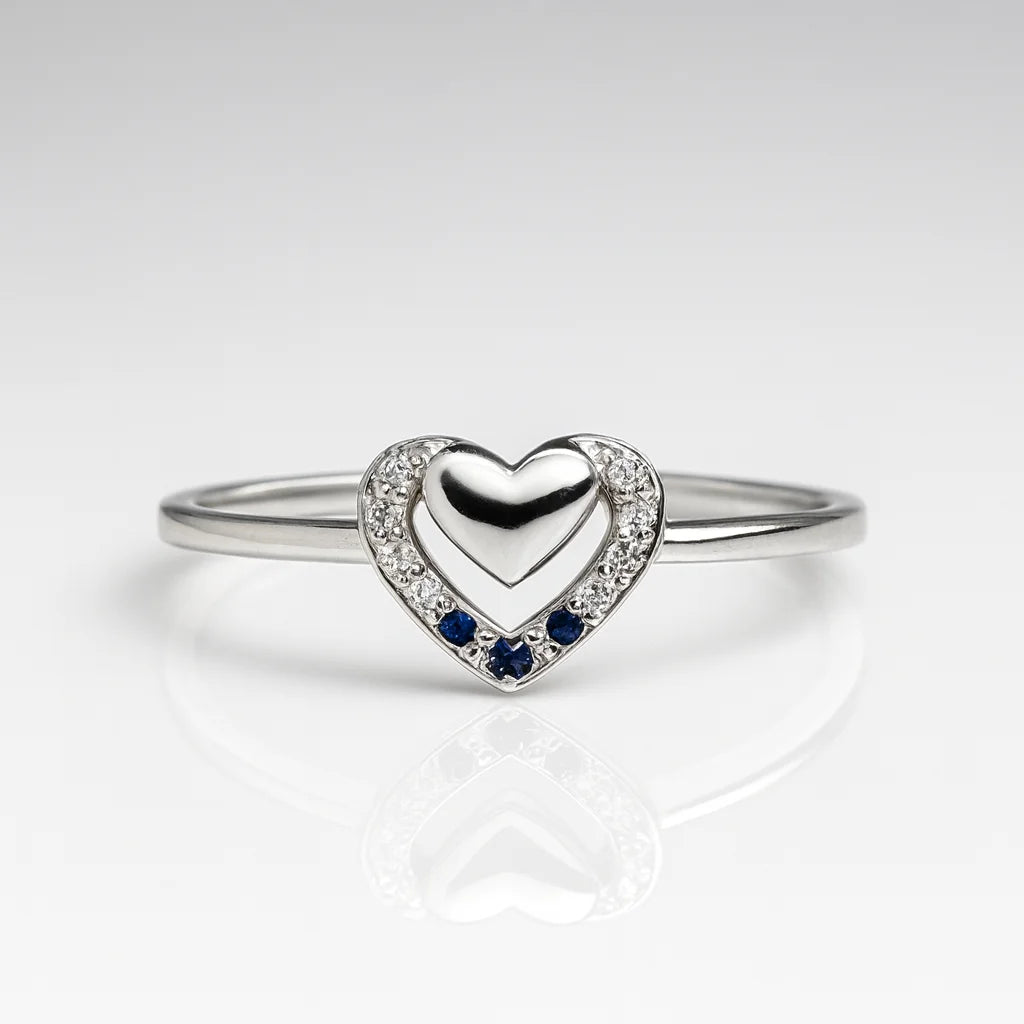 Moonlit Heartbeat Reverie — 925 Silver Sapphire Diamond Heart Rings for Quiet Souls