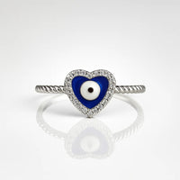 Enchanted Azure Heart — 925 Silver Evil Eye Rings for Protective Love