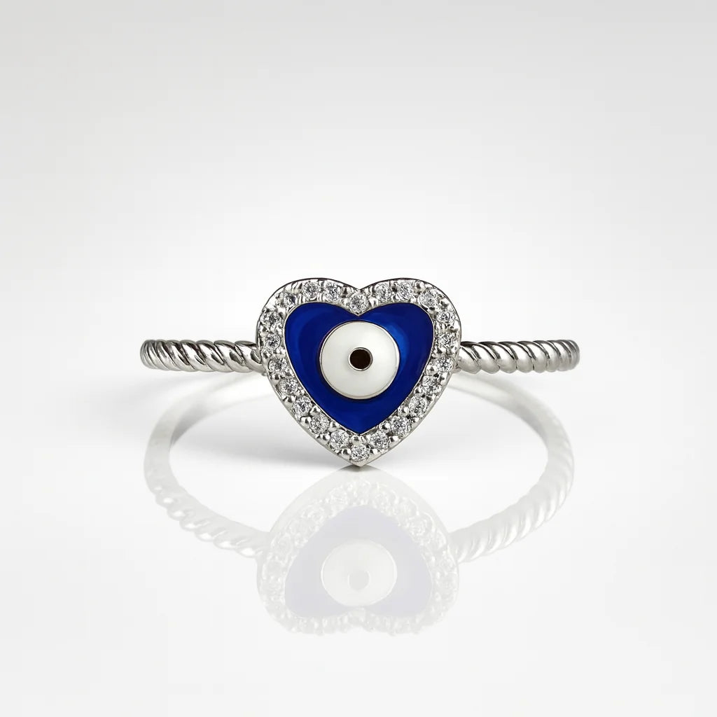 Enchanted Azure Heart — 925 Silver Evil Eye Rings for Protective Love
