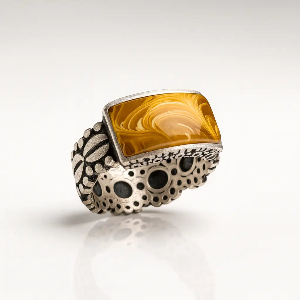 925 Sterling Silver wooden finish Turkish Rings for Men – Vintage Designer Statement Jewellery