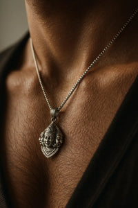 Divine Hanuman Chain Pendant – Three-Face Protector Icon in Pure 925 Silver Hand-Carved Detail