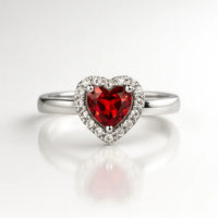The Eternal Love Rings — 925 Silver Heart-Shaped Ruby with Diamond Halo for a Promise That Never Fades
