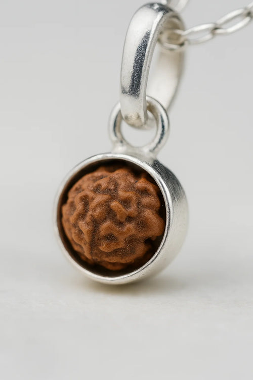 Natural Rudraksh in a Minimal Silver Luxe Shell