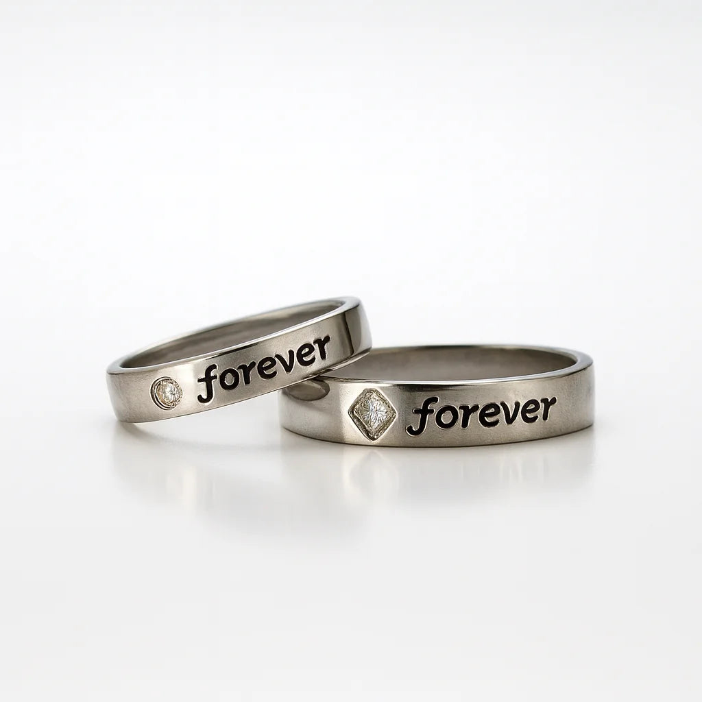 Forever Etched Vowbands — 925 Silver Diamond Couple Rings for Unbroken Promises