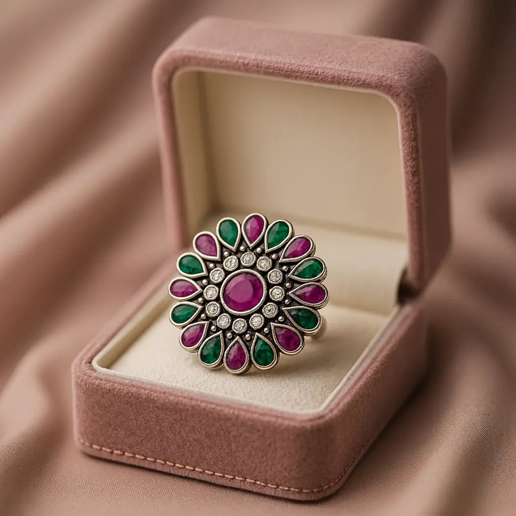 The Enchanted Blossom — 925 Silver Floral Rings for Vibrant Elegance