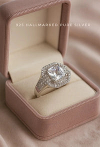 925 Hallmarked Silver Cushion-Cut Halo Engagement Ring | Premium Zircon Bridal & Anniversary Rings for Men