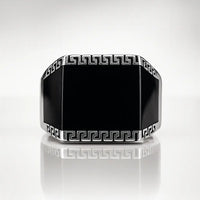 Premium Black Onyx Greek 925 Pure Sterling Silver Men’s Statement Rings | Bold Rectangular Designer Signet