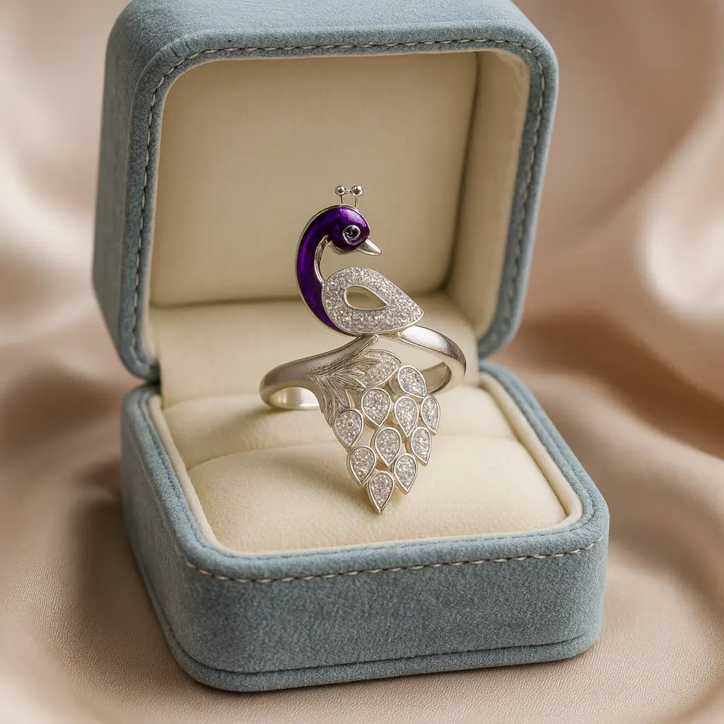 Majestic Peacock Elegance — 925 Silver Rings for a Graceful Statement