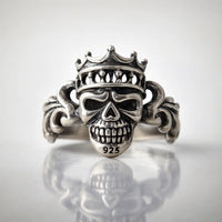 Pure 925 Hallmarked Silver King Skull Rings for Men | Royal Gothic Biker Jewellery with Sculpted Details