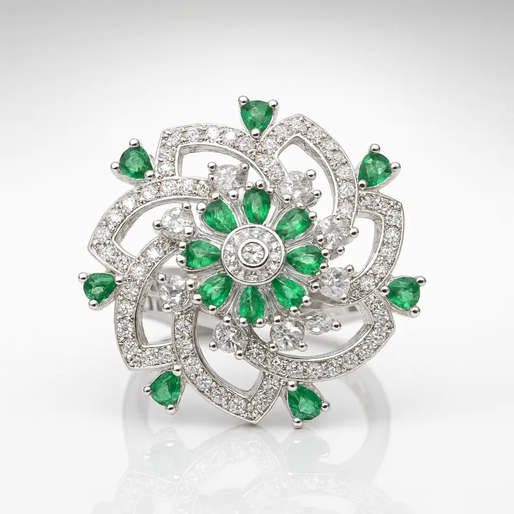 Enchanted Emerald Blossom — 925 Silver Rings for Nature's Eternal Symphony
