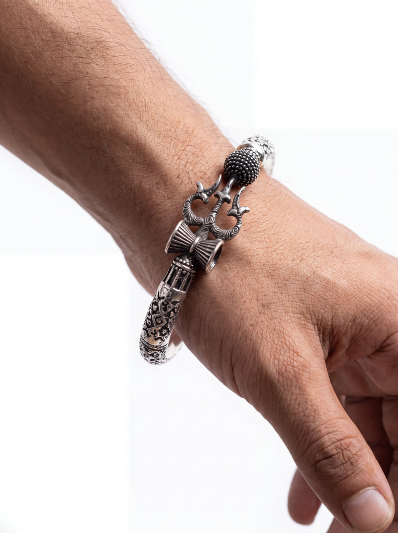 925 silver Kada Heritage Bell Drop Oxidised Detail
