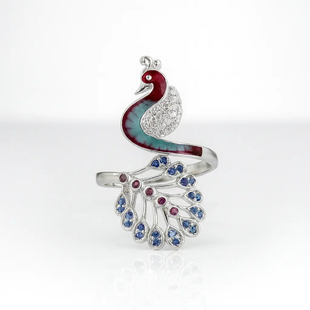 Majestic Peacock — 925 Silver Rings for Vibrant Elegance & Grace