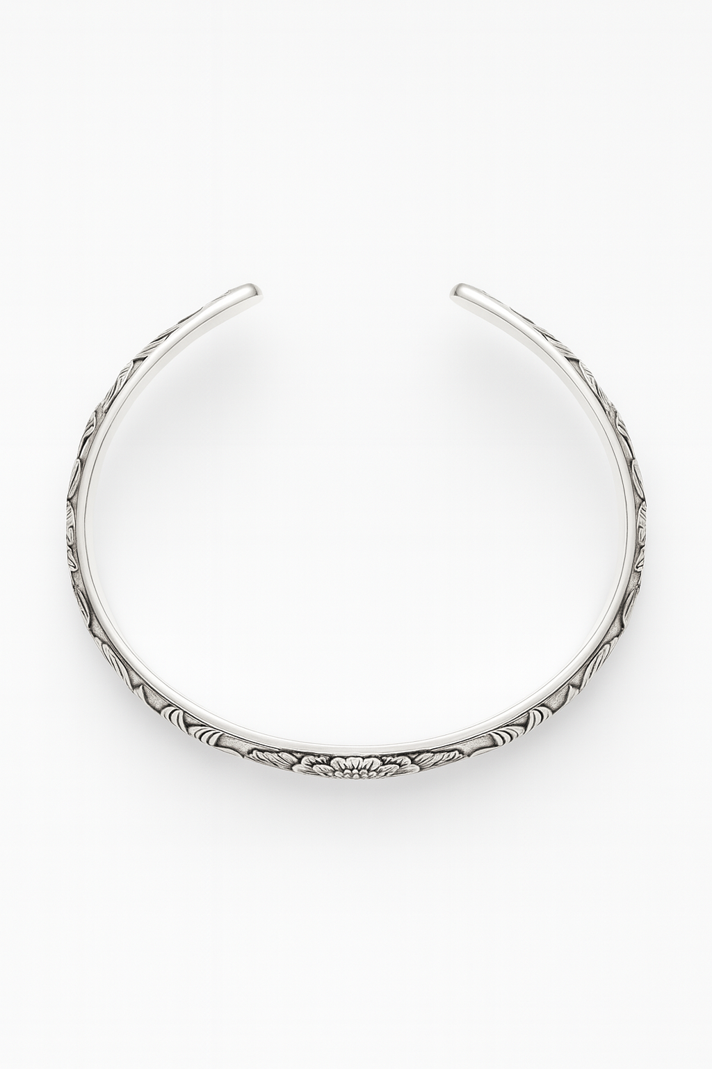 999 Silver Mens Kada Floral Vine Engraving with Oxidised Silver Finish 100% Pure Silver