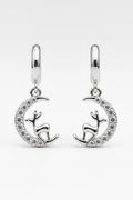925 Sterling Silver Moon & Cat Hoop Earrings for Women | Cute CZ Dangle Earrings | SK Jewellers