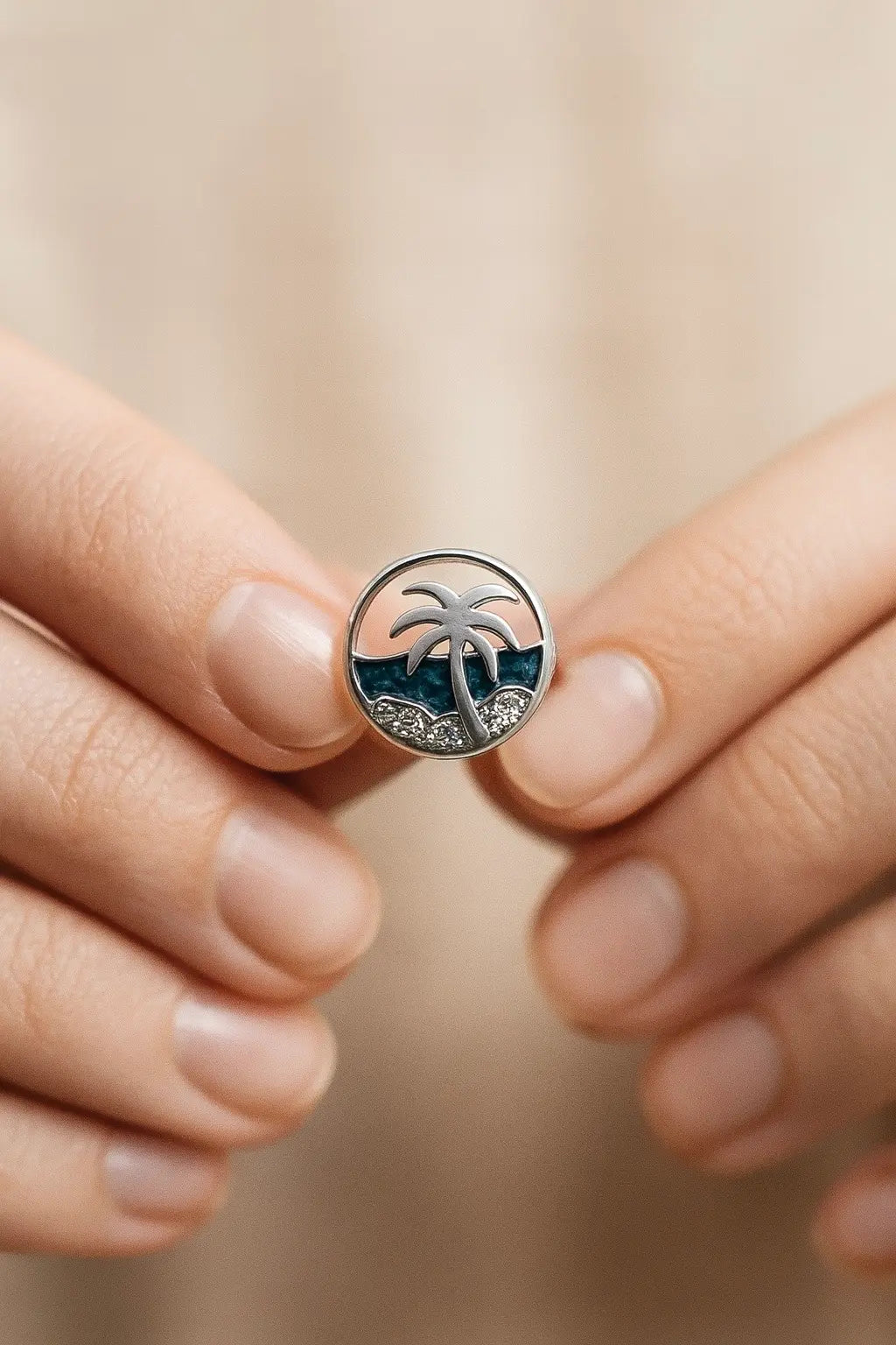 Beach Theme 925 Silver Earring – Palm Tree Ocean Studs for Women