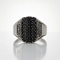 Shadow Citadel Crest — 925 Oxidised Silver Black Stone Rings for Silent Kings