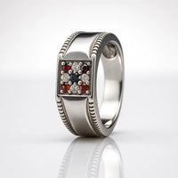 925 Pure Silver Multi-Stone Men’s Rings | Premium Designer Statement Ruby, Emerald & CZ Accents