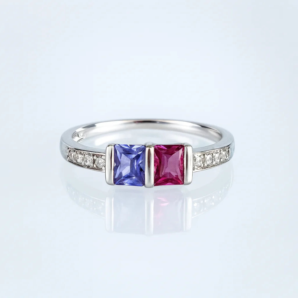Dual Harmony — 925 Silver Ruby and Sapphire Rings for Eternal Balance