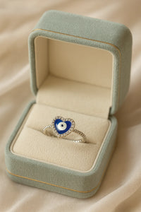 Enchanted Azure Heart — 925 Silver Evil Eye Rings for Protective Love