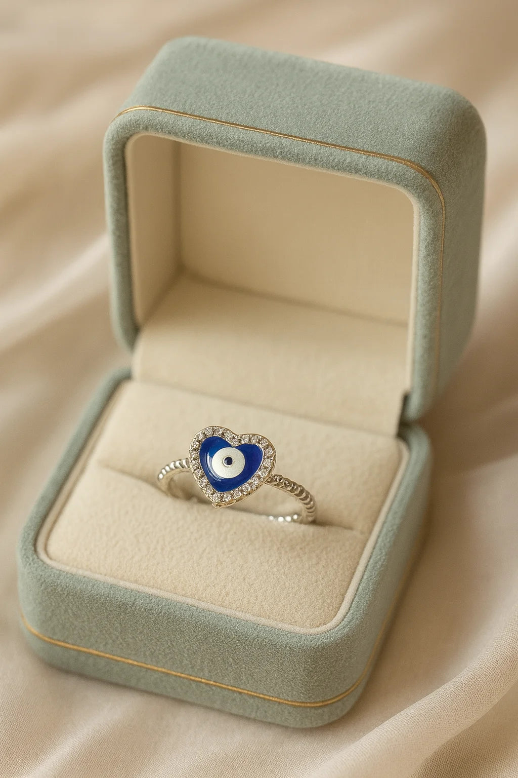 Enchanted Azure Heart — 925 Silver Evil Eye Rings for Protective Love