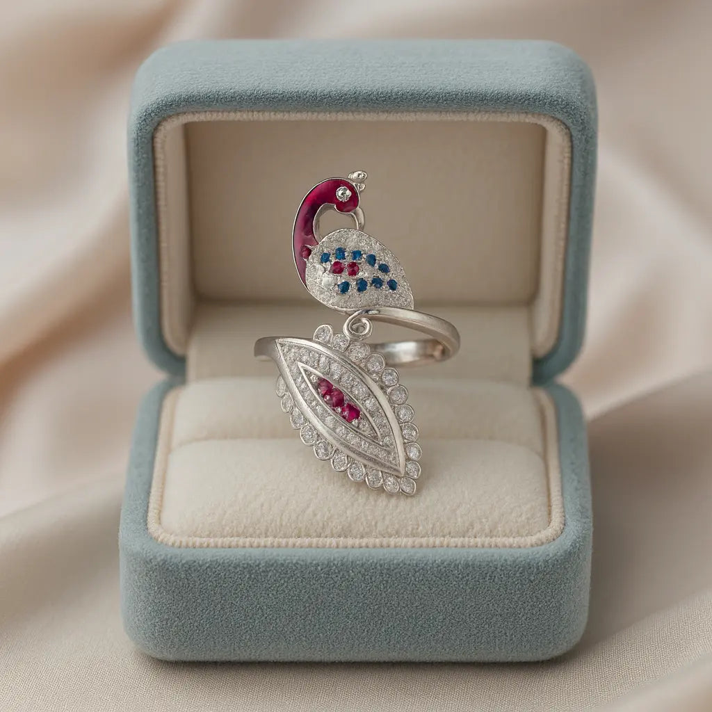 Majestic Peacock Ruby — 925 Silver Rings for a Dance of Elegance