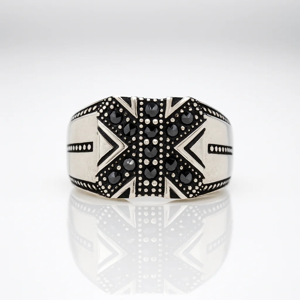 Midnight Aegis Valor — 925 Oxidised Silver Black Stone Rings for Silent Power